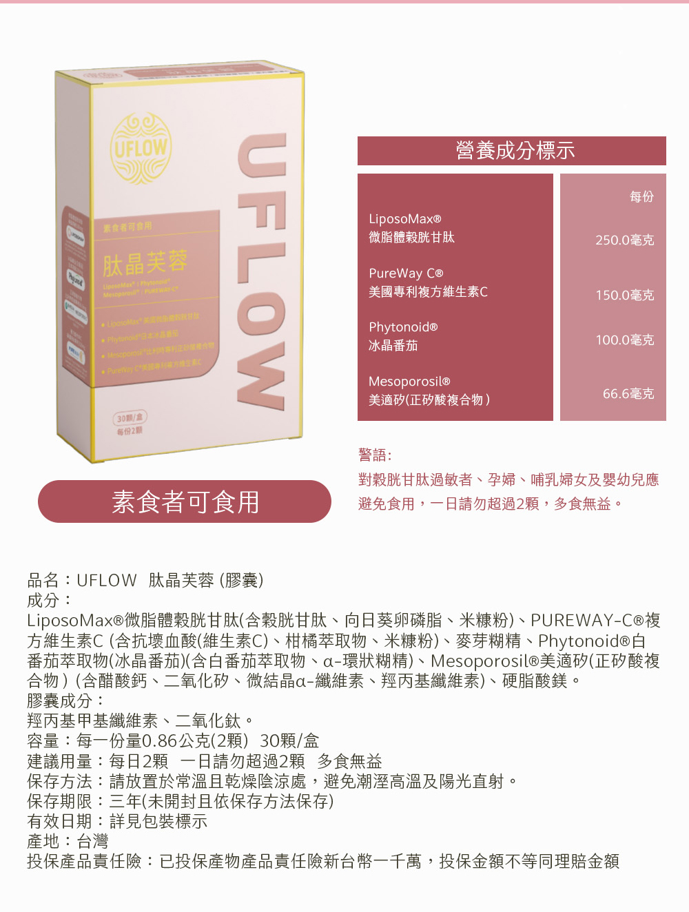 UFLOW UFLOW 肽晶芙蓉|微脂體穀胱甘肽250mg+冰晶番茄+維生素C|肽晶芙蓉 10 - 說明圖 10